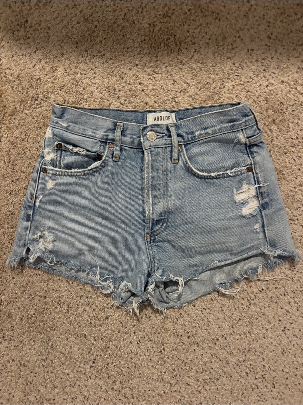 Agolde Light Wash Distressed Denim Cutoff Shorts